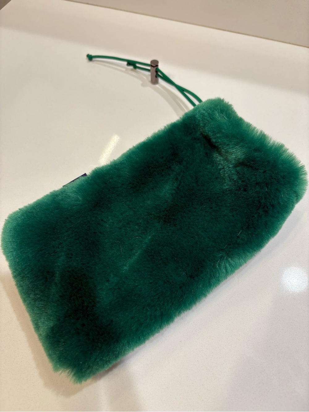 Maison Atia Green Faux Fur Drawstring Pouch for Glasses